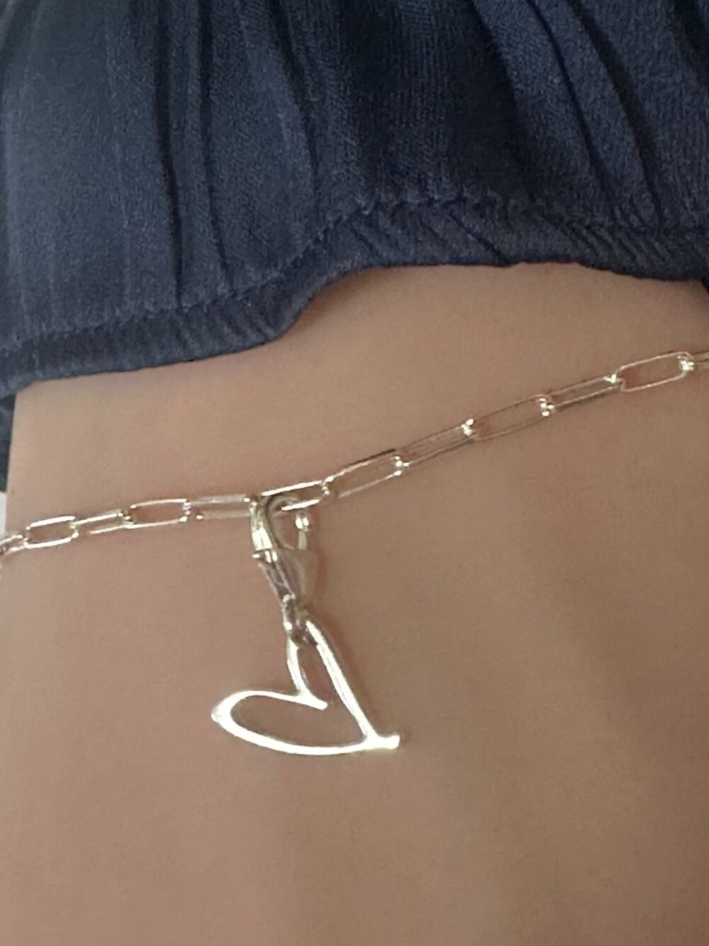 925 Sterling Silver Paperclip Chain Removable Heart Charm Bracelet Size 7" - Picture 2 of 6